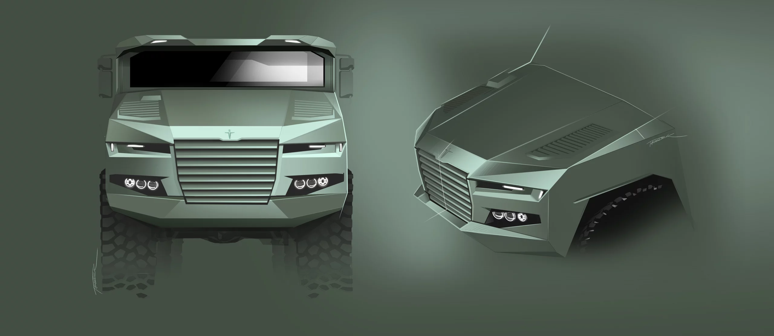 Skici čelních partií vozidla